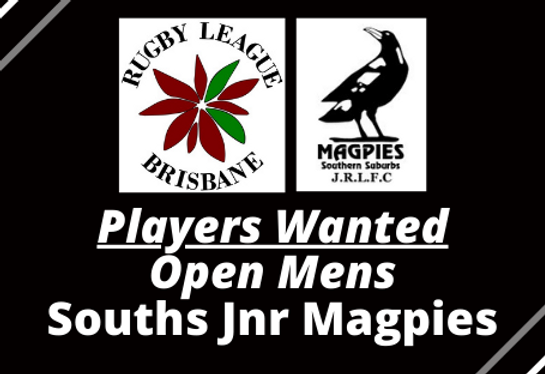 OPEN MENS PLAYERS WANTED – Souths Jnr Magpies